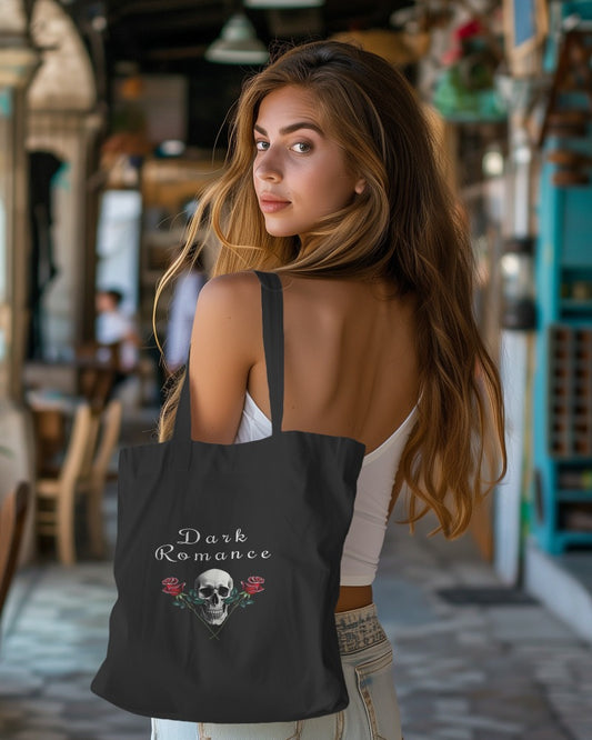 Gothic Tragetasche mit Schädel & Rosen – Dark Romance Design – Tote Bag – Vintage Style Westford Bag for Life - Long Handles